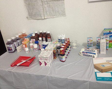 Dental supplies on a table during mission trip