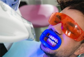 man getting in-office whitening (for the types of teeth whitening section